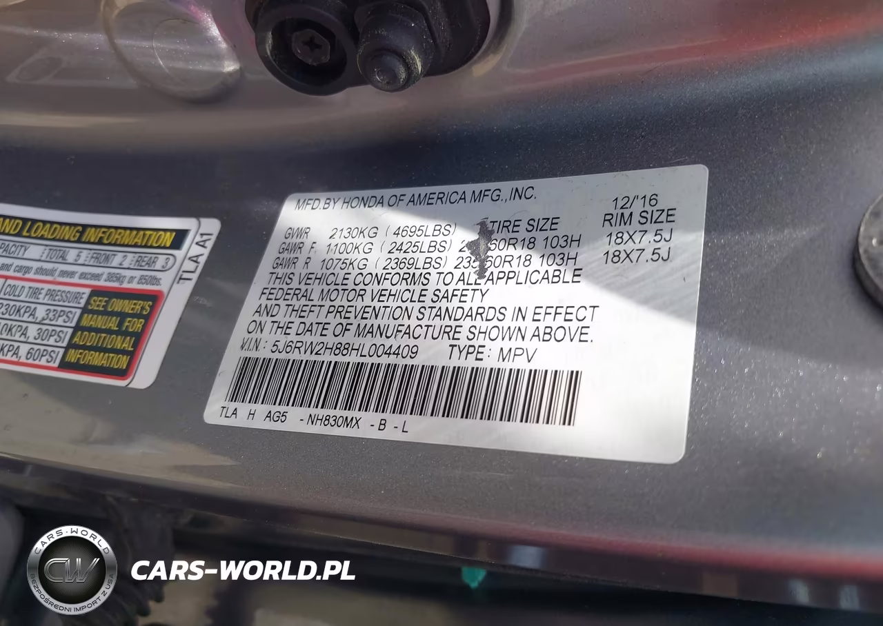 2017 Honda Cr-V Ex-L-Ex-L Navi VIN:5J6RW2H88HL004409 - 9
