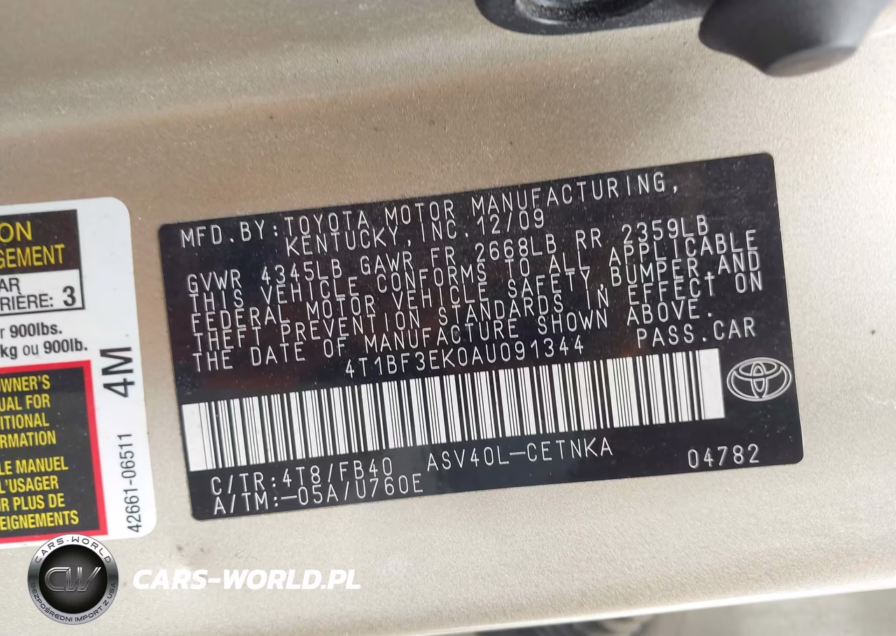 2010 Toyota Camry Le VIN:4T1BF3EK0AU091344 - 9