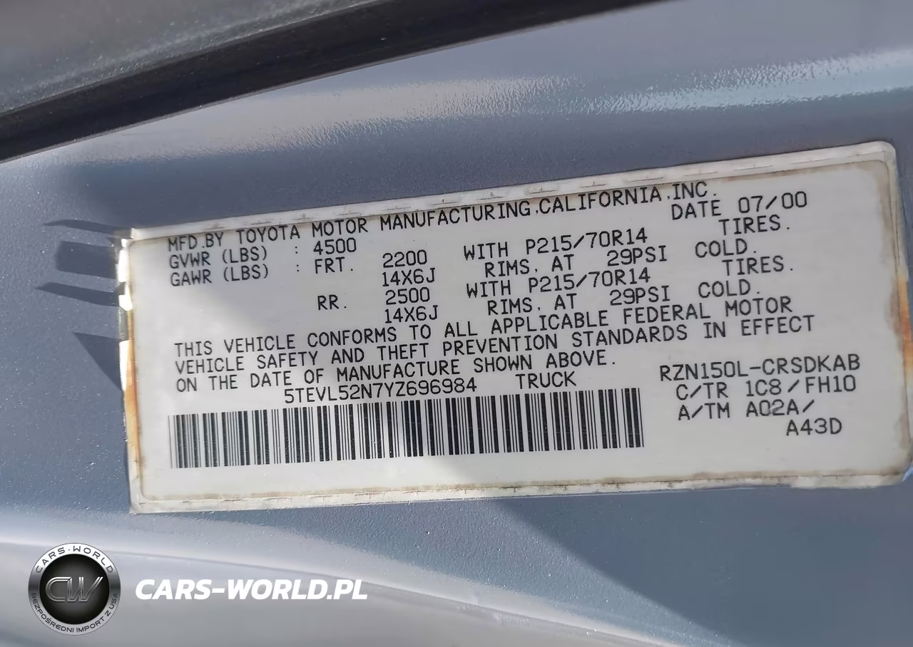 2000 Toyota Tacoma VIN:5TEVL52N7YZ696984 - 9