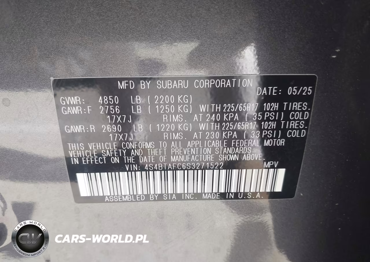 2025 Subaru Outback Premium VIN:4S4BTAFC6S3271522 - 9