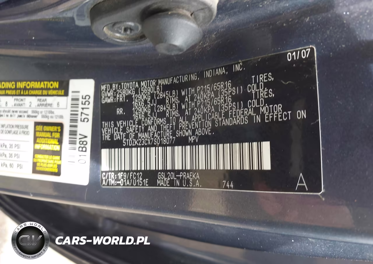 2007 Toyota Sienna Le VIN:5TDZK23CX7S018077 - 9