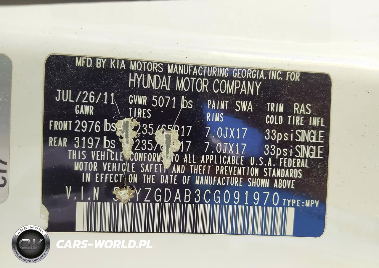 2012 Hyundai Santa Fe Gls VIN:5XYZGDAB3CG091970 - 9