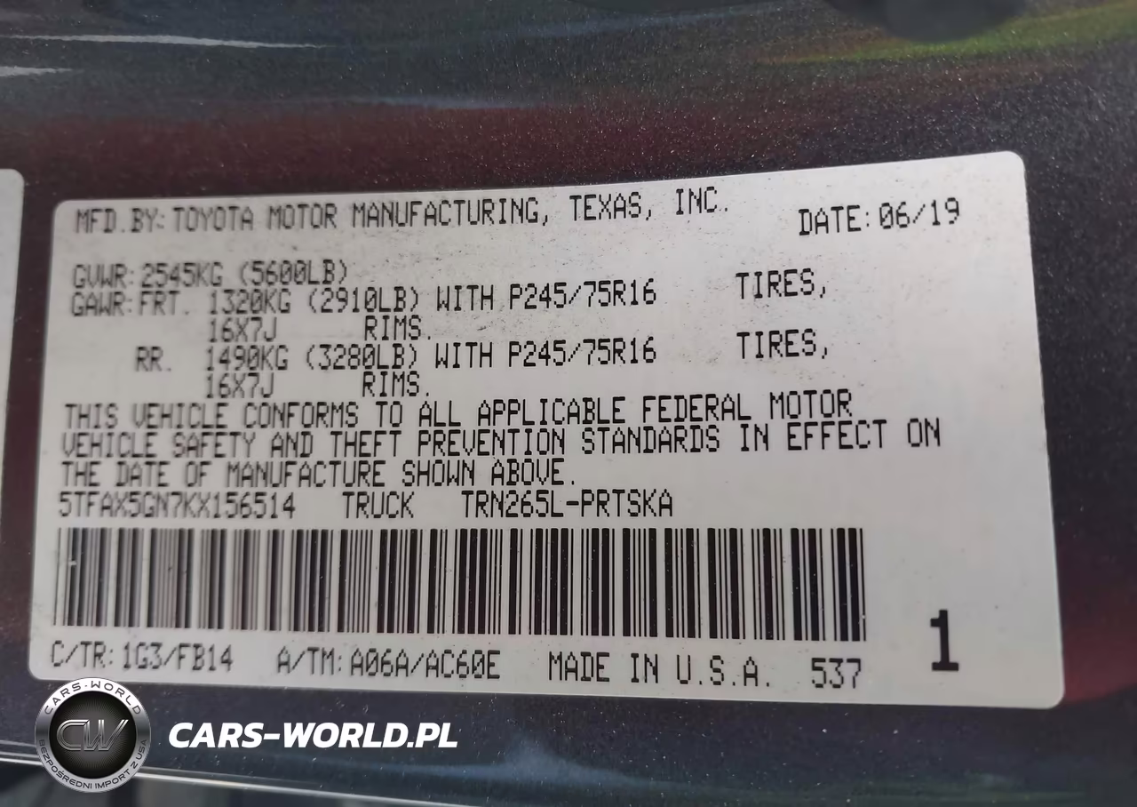 2019 Toyota Tacoma Sr VIN:5TFAX5GN7KX156514 - 9