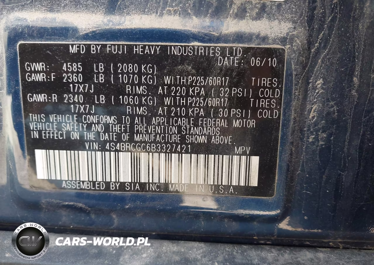 2011 Subaru Outback 2.5I Premium VIN:4S4BRCGC6B3327421 - 9