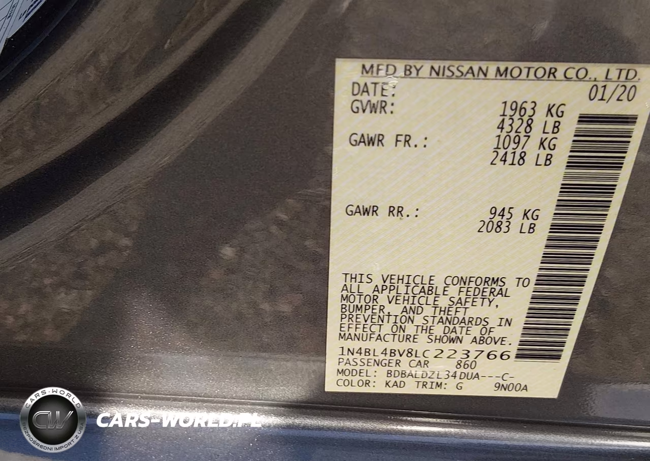 2020 Nissan Altima S Fwd VIN:1N4BL4BV8LC223766 - 9