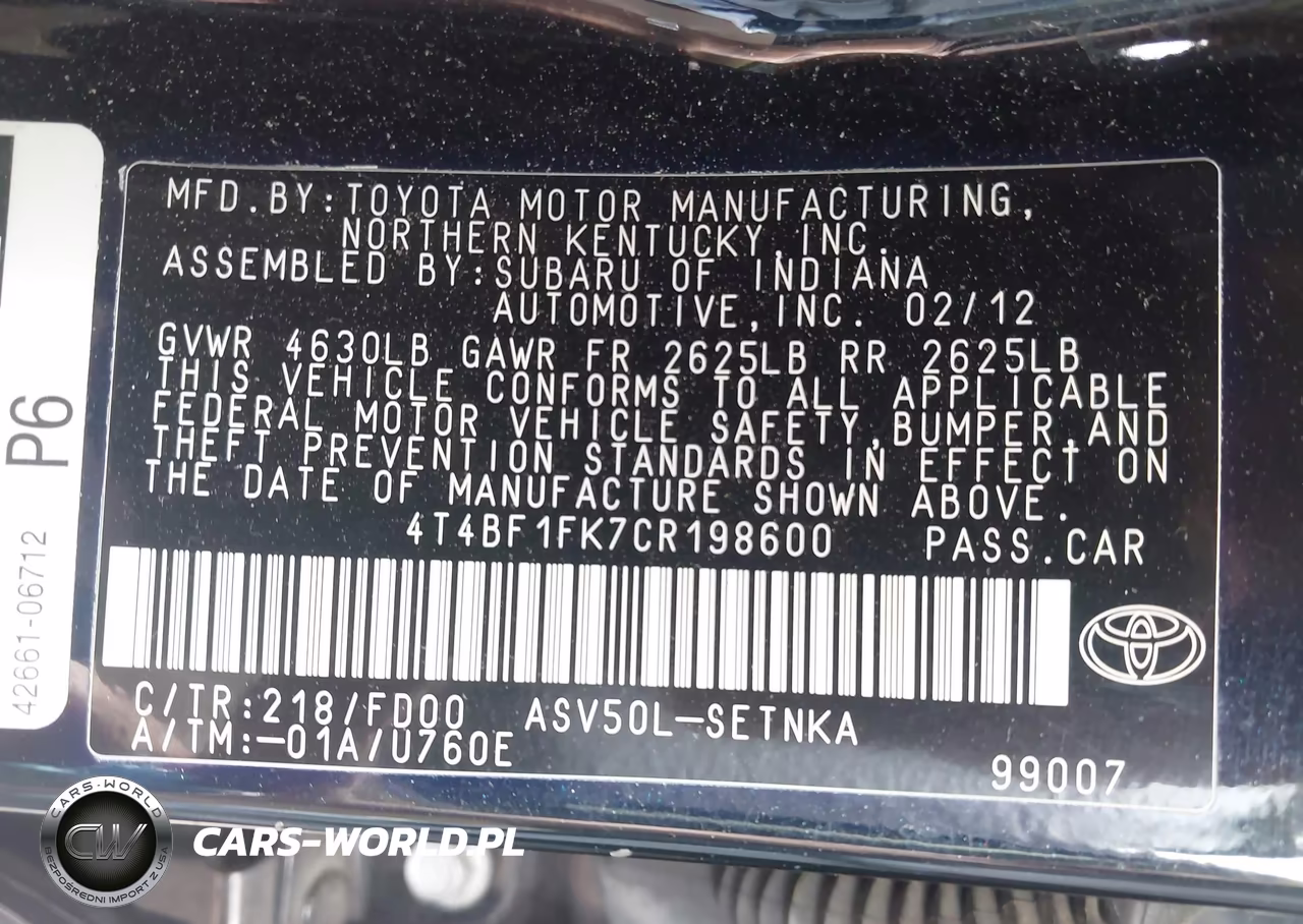 2012 Toyota Camry Le VIN:4T4BF1FK7CR198600 - 9