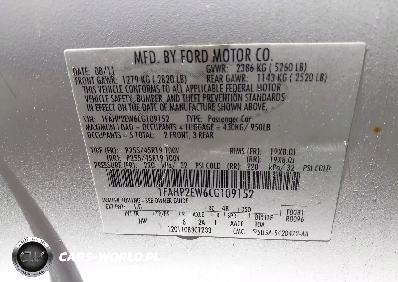 2012 Ford Taurus Sel VIN:1FAHP2EW6CG109152 - 9