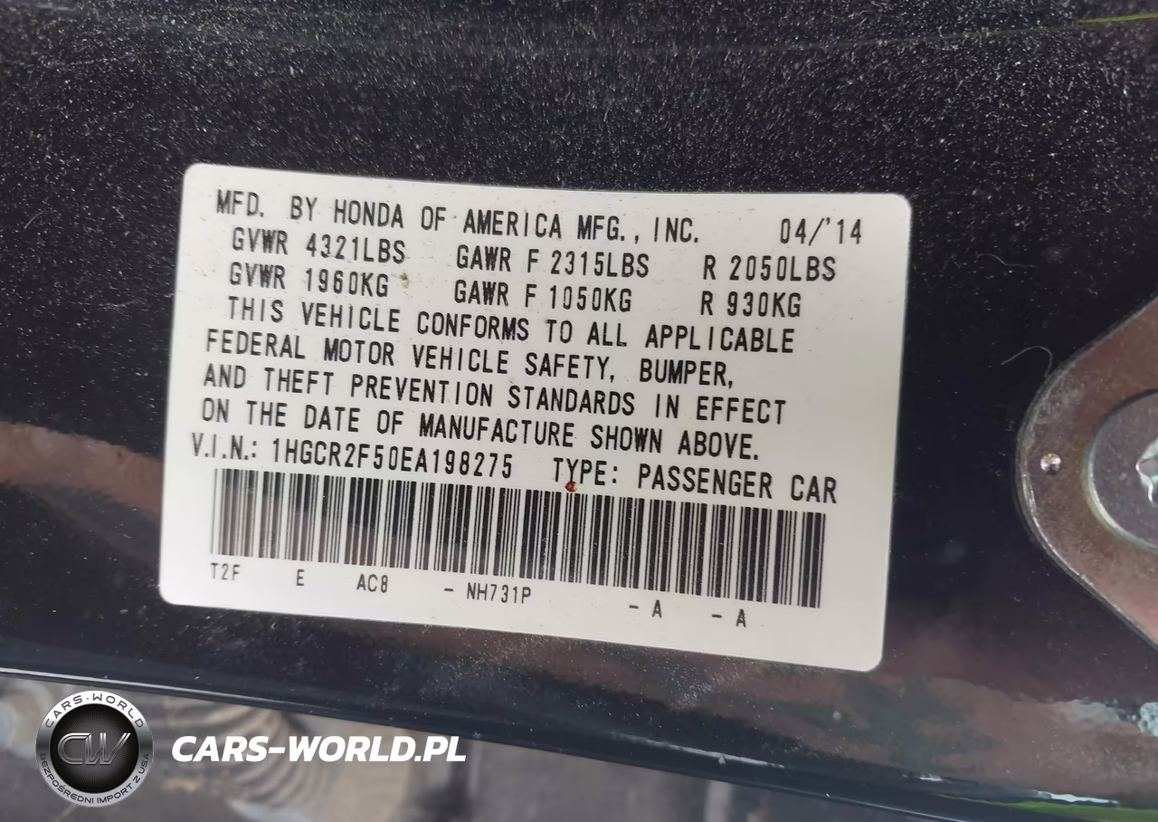 2014 Honda Accord Sport VIN:1HGCR2F50EA198275 - 9