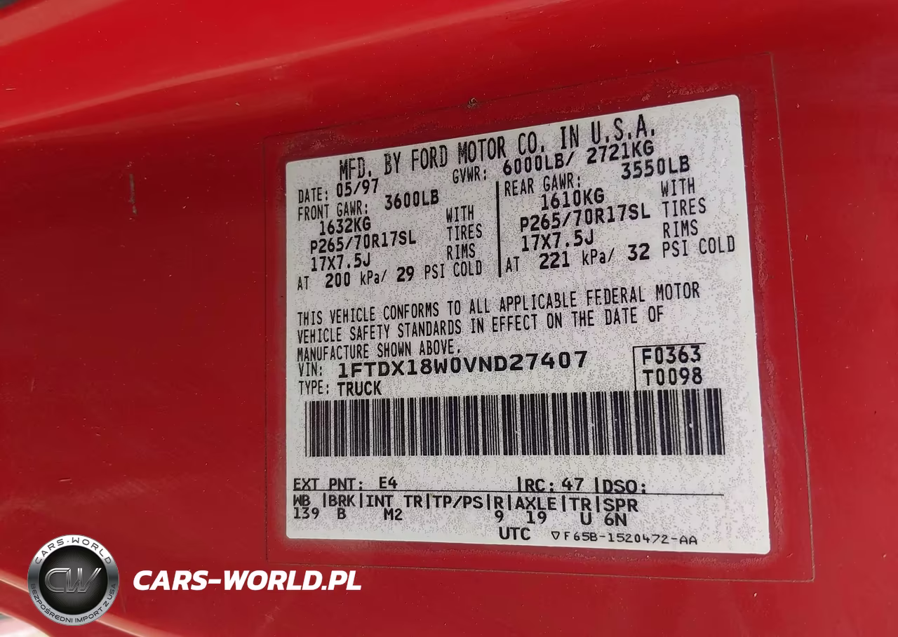 1997 Ford F150 VIN:1FTDX18W0VND27407 - 9