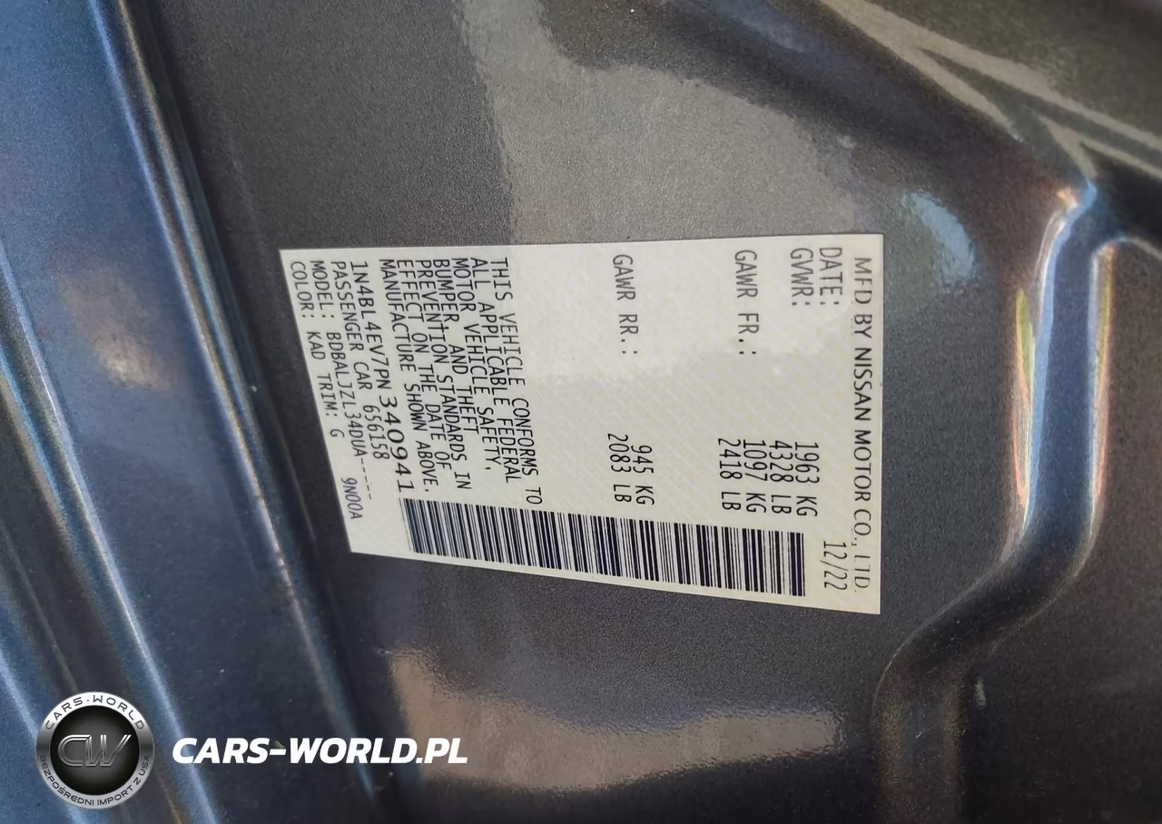 2023 Nissan Altima Sl Fwd VIN:1N4BL4EV7PN340941 - 9