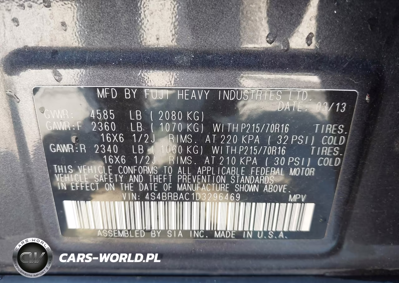 2013 Subaru Outback 2.5I VIN:4S4BRBAC1D3296469 - 9