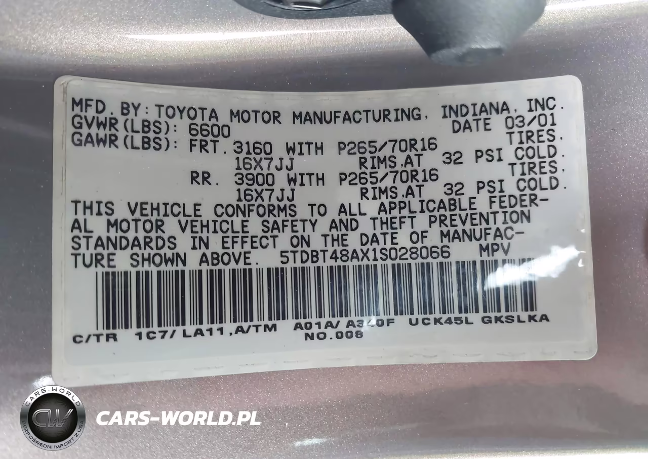 2001 Toyota Sequoia Limited V8 VIN:5TDBT48AX1S028066 - 9