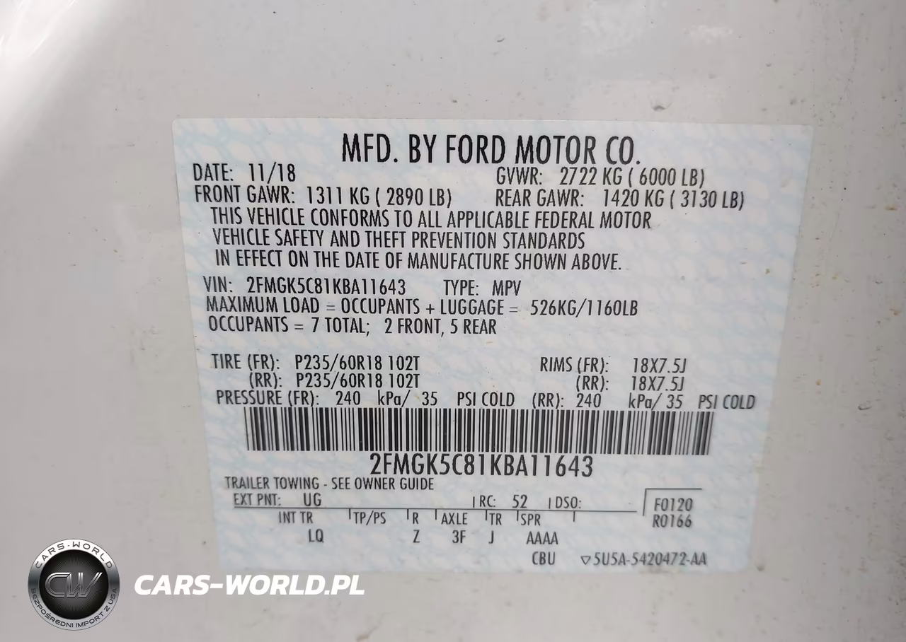 2019 Ford Flex Sel VIN:2FMGK5C81KBA11643 - 9