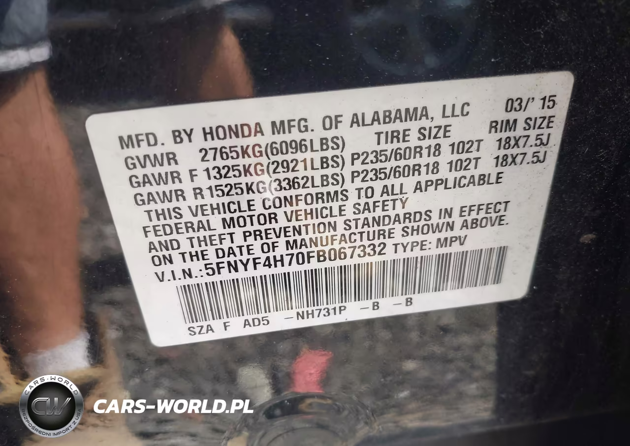 2015 Honda Pilot Ex-L VIN:5FNYF4H70FB067332 - 9