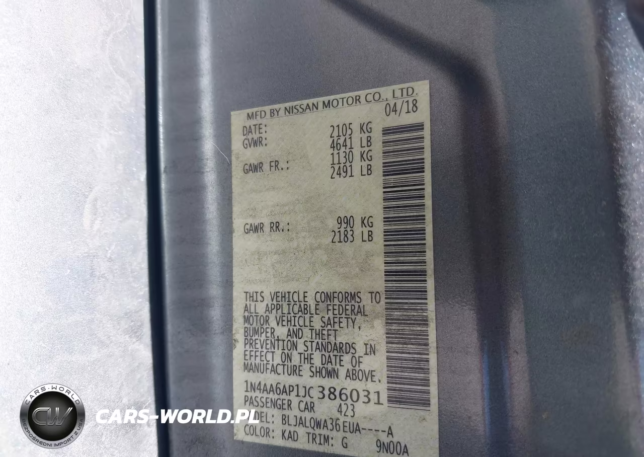2018 Nissan Maxima 3.5 S VIN:1N4AA6AP1JC386031 - 9