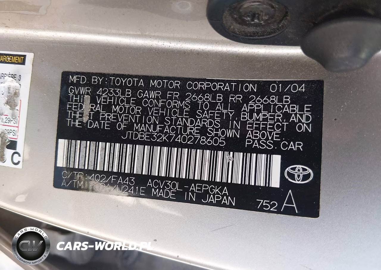 2004 Toyota Camry Xle VIN:JTDBE32K740278605 - 9