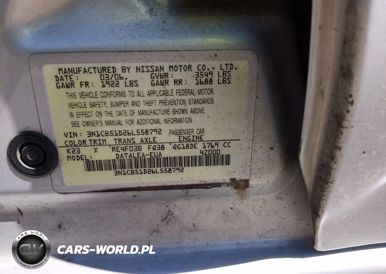 2006 Nissan Sentra 1.8S VIN:3N1CB51D26L558792 - 9