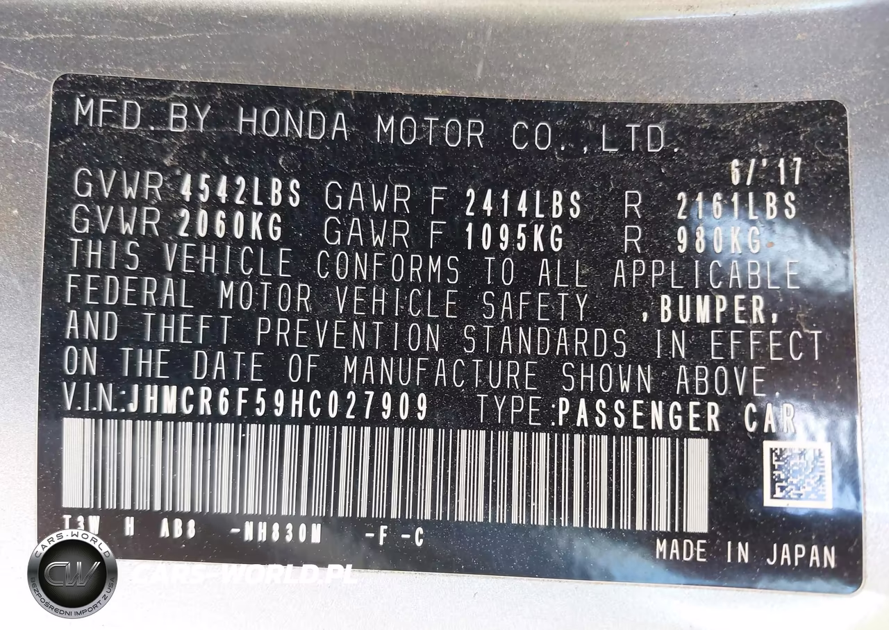 2017 Honda Accord Hybrid Ex-L VIN:JHMCR6F59HC027909 - 9