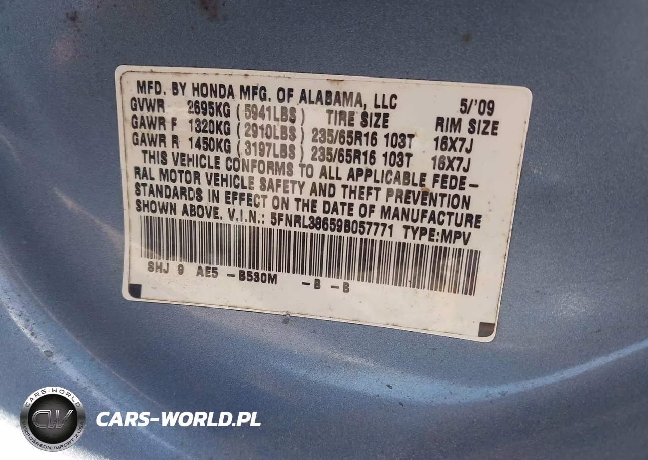 2009 Honda Odyssey Ex-L VIN:5FNRL38659B057771 - 9