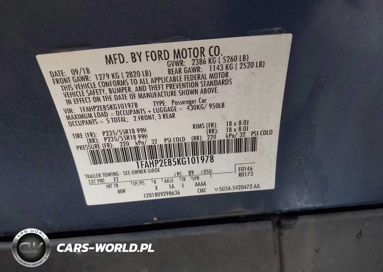 2019 Ford Taurus Sel VIN:1FAHP2E85KG101978 - 9