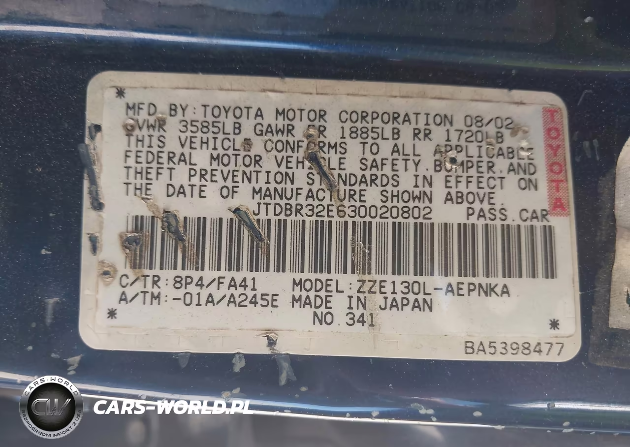 2003 Toyota Corolla Le VIN:JTDBR32E630020802 - 9