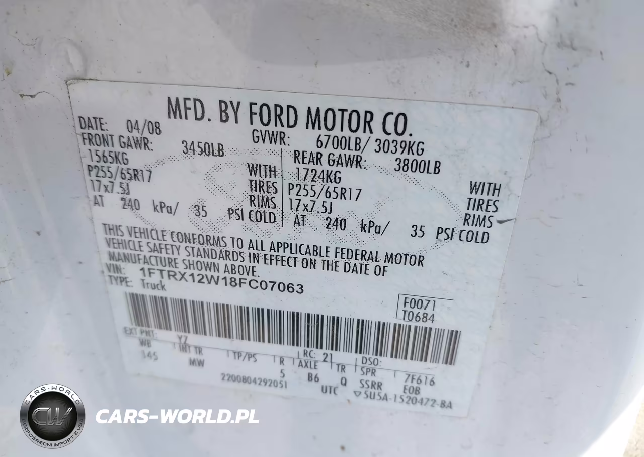 2008 Ford F-150 Fx2-Stx-Xl-Xlt VIN:1FTRX12W18FC07063 - 9