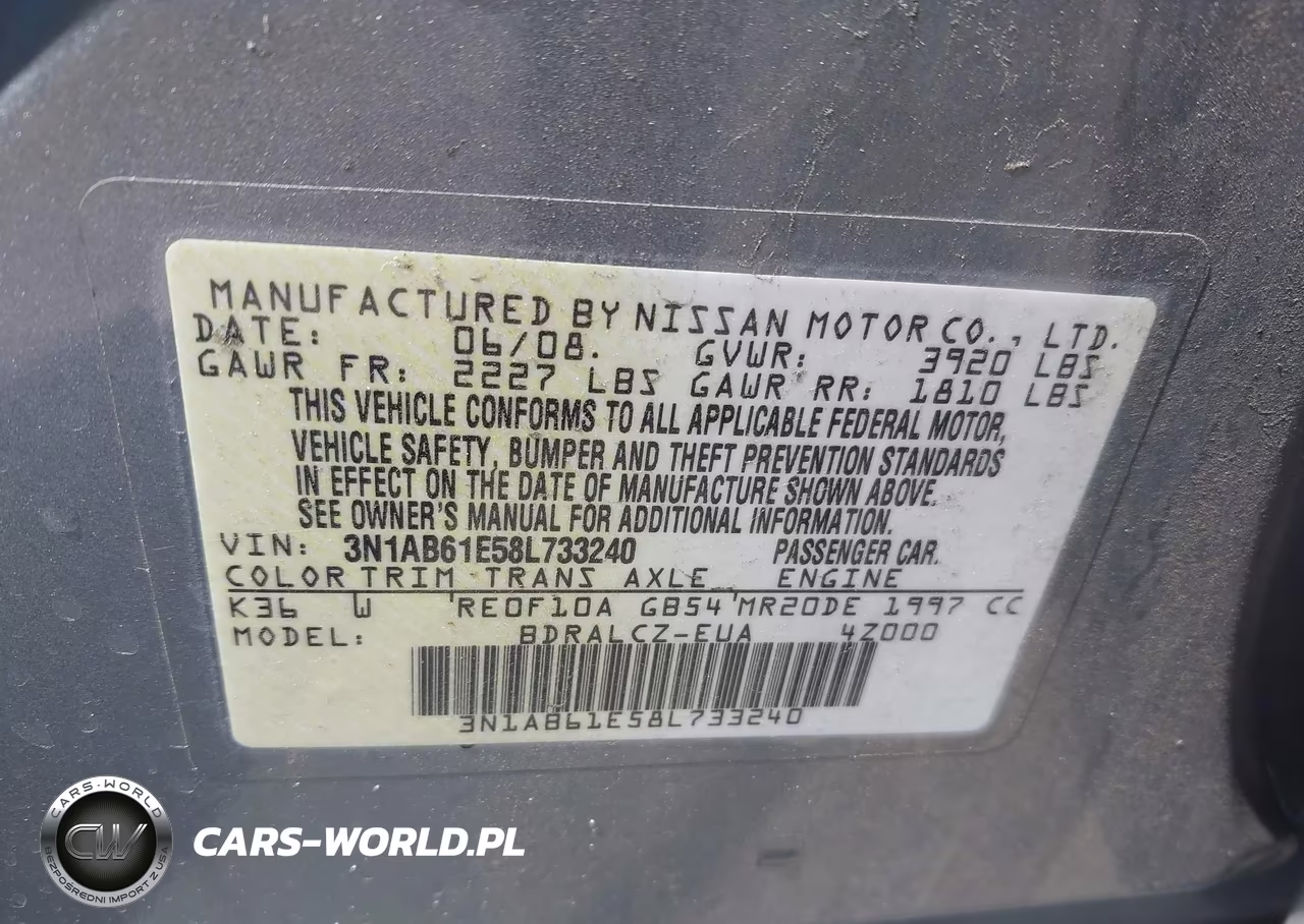 2008 Nissan Sentra 2.0 VIN:3N1AB61E58L733240 - 9