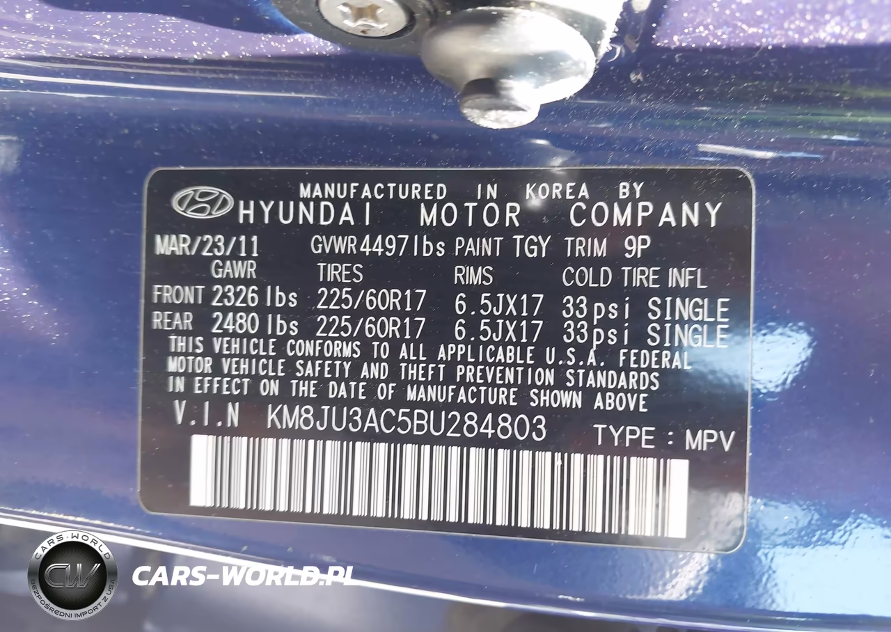 2011 Hyundai Tucson Gls VIN:KM8JU3AC5BU284803 - 9