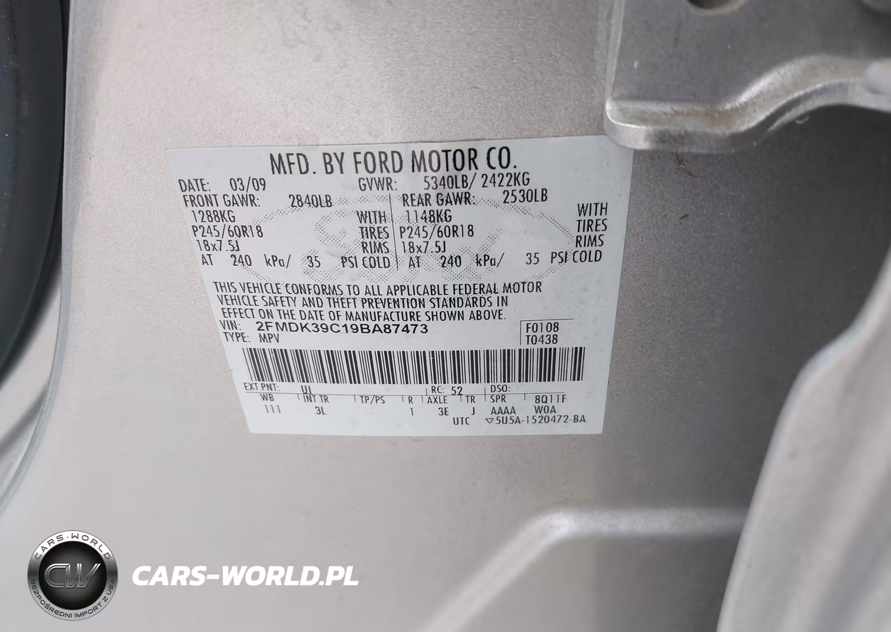 2009 Ford Edge Limited VIN:2FMDK39C19BA87473 - 9