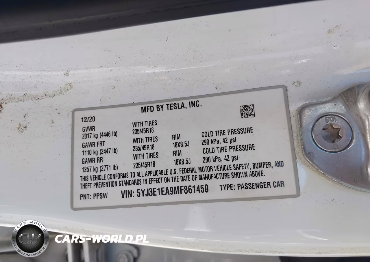 2021 Tesla Model 3 Standard Range Plus Rear-Wheel Drive VIN:5YJ3E1EA9MF861450 - 9
