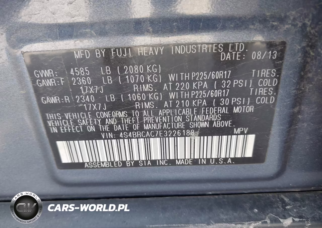 2014 Subaru Outback 2.5I VIN:4S4BRCAC7E3226188 - 9