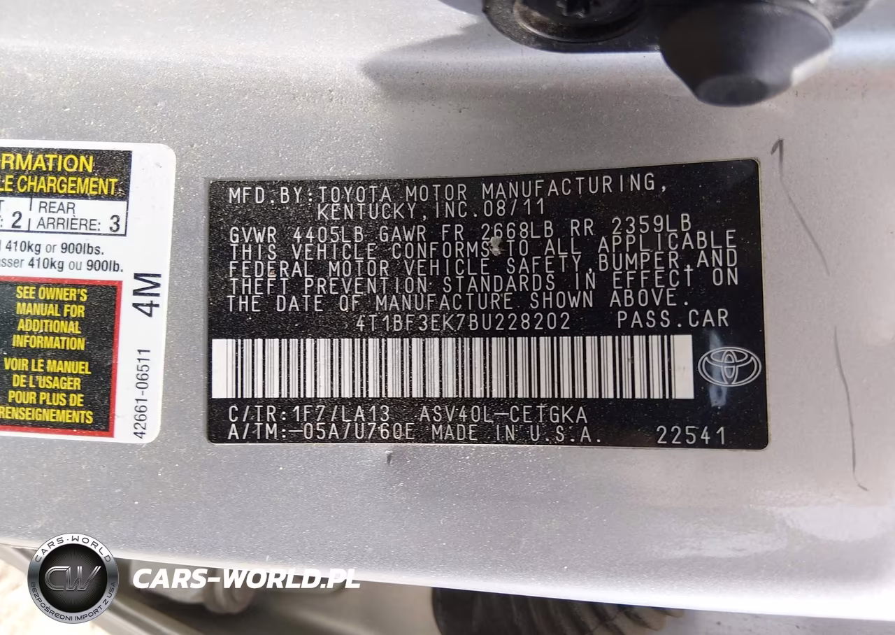 2011 Toyota Camry Xle VIN:4T1BF3EK7BU228202 - 9