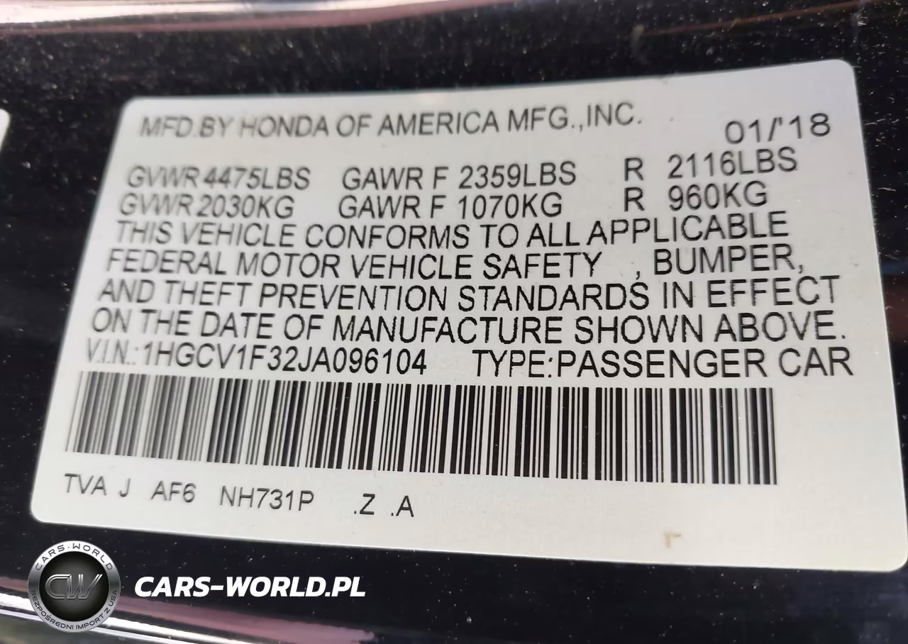 2018 Honda Accord Sport VIN:1HGCV1F32JA096104 - 9