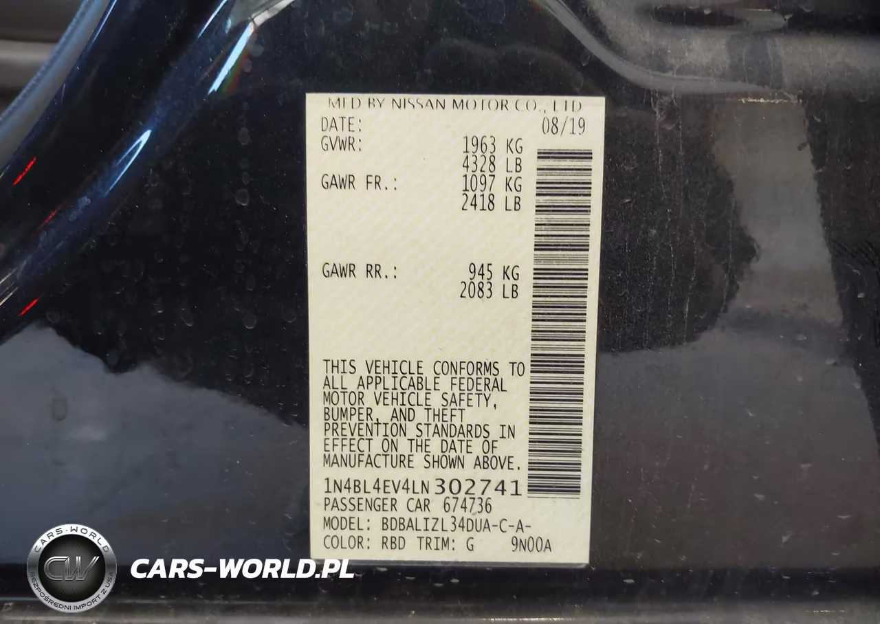 2020 Nissan Altima Sl Fwd VIN:1N4BL4EV4LN302741 - 9