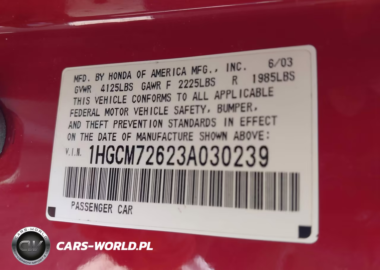 2003 Honda Accord 2.4 Ex VIN:1HGCM72623A030239 - 9