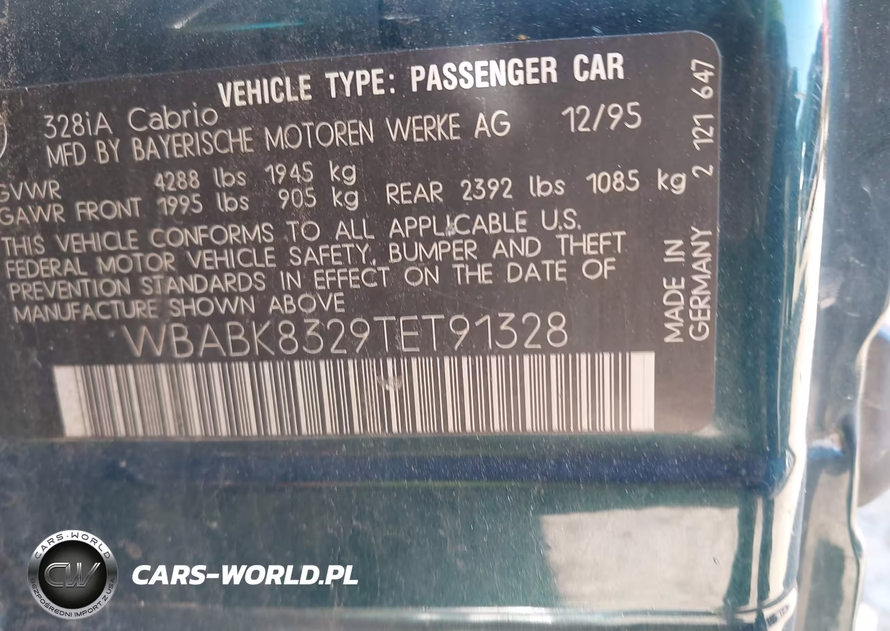 1996 BMW 328 Ic Automatic VIN:WBABK8329TET91328 - 9