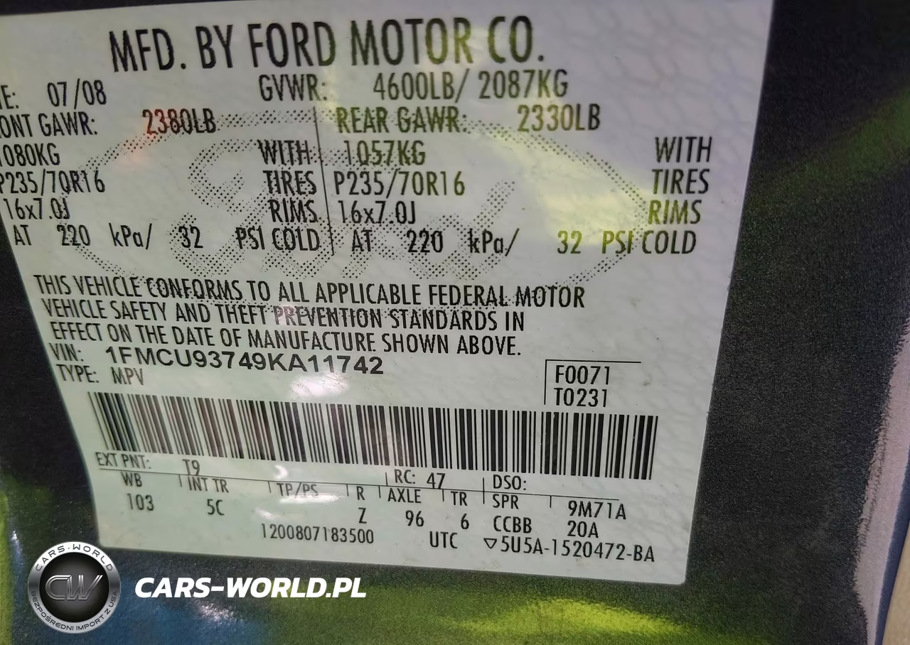 2009 Ford Escape Xlt VIN:1FMCU93749KA11742 - 9