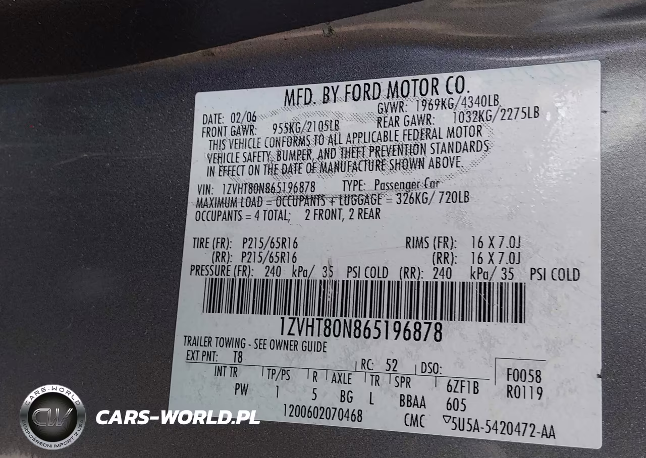 2006 Ford Mustang V6 VIN:1ZVHT80N865196878 - 9