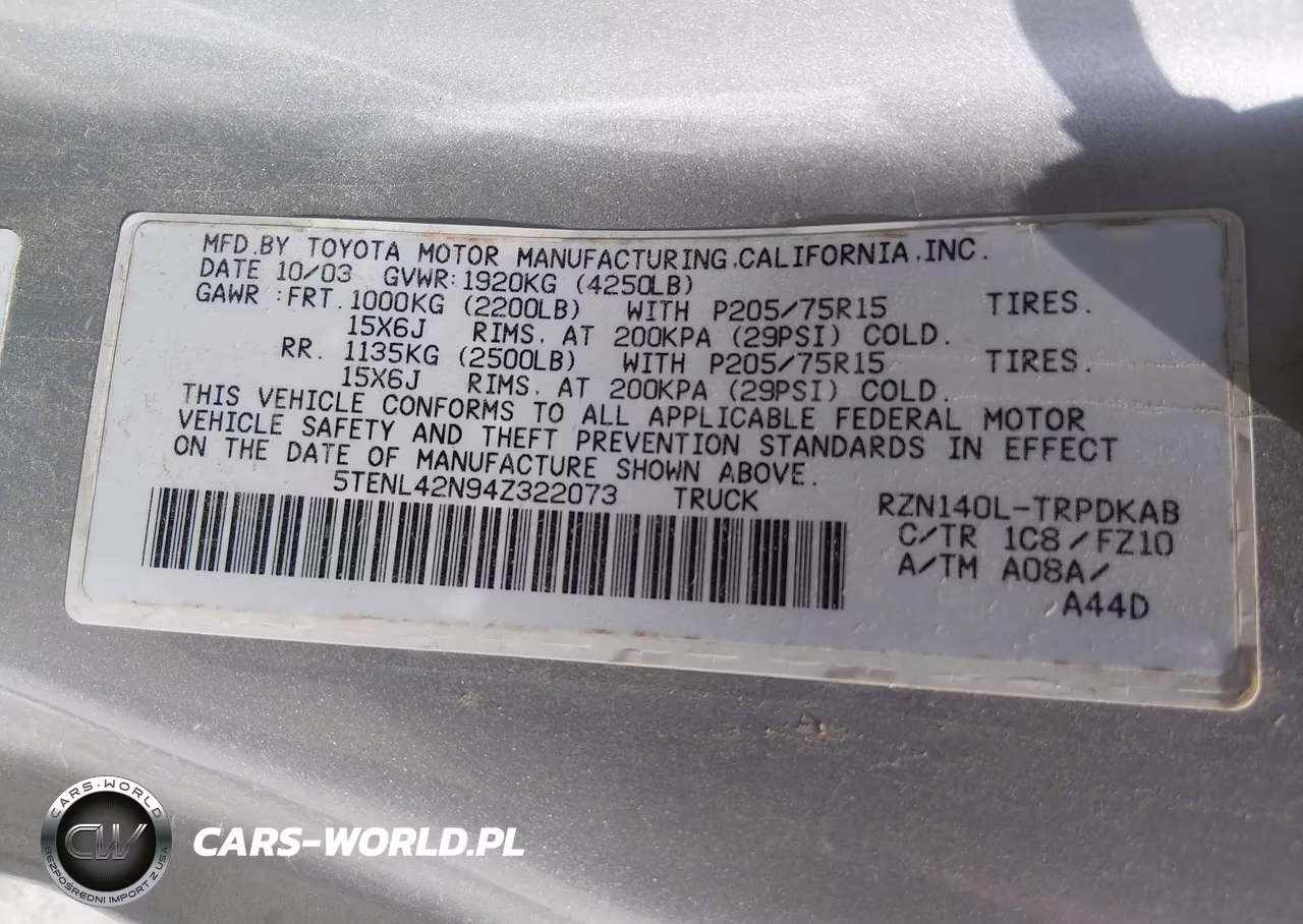 2004 Toyota Tacoma VIN:5TENL42N94Z322073 - 9