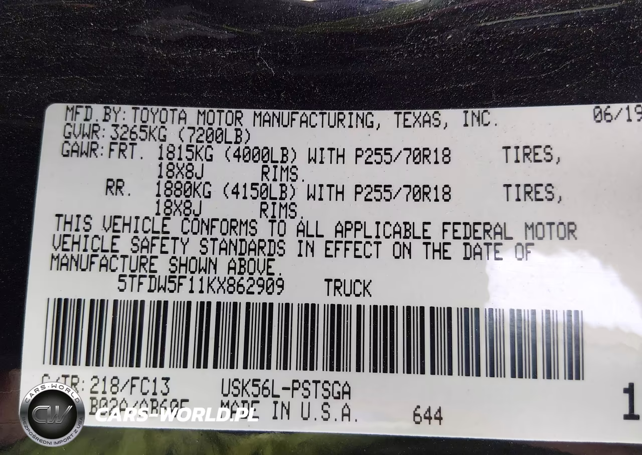 2019 Toyota Tundra Sr5 5.7L V8 VIN:5TFDW5F11KX862909 - 9