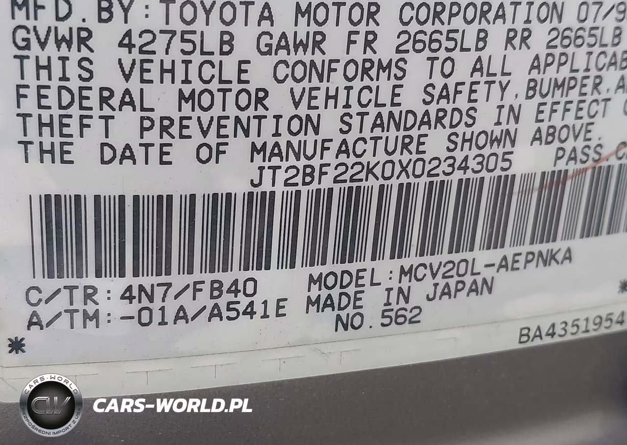1999 Toyota Camry Le V6 VIN:JT2BF22K0X0234305 - 9