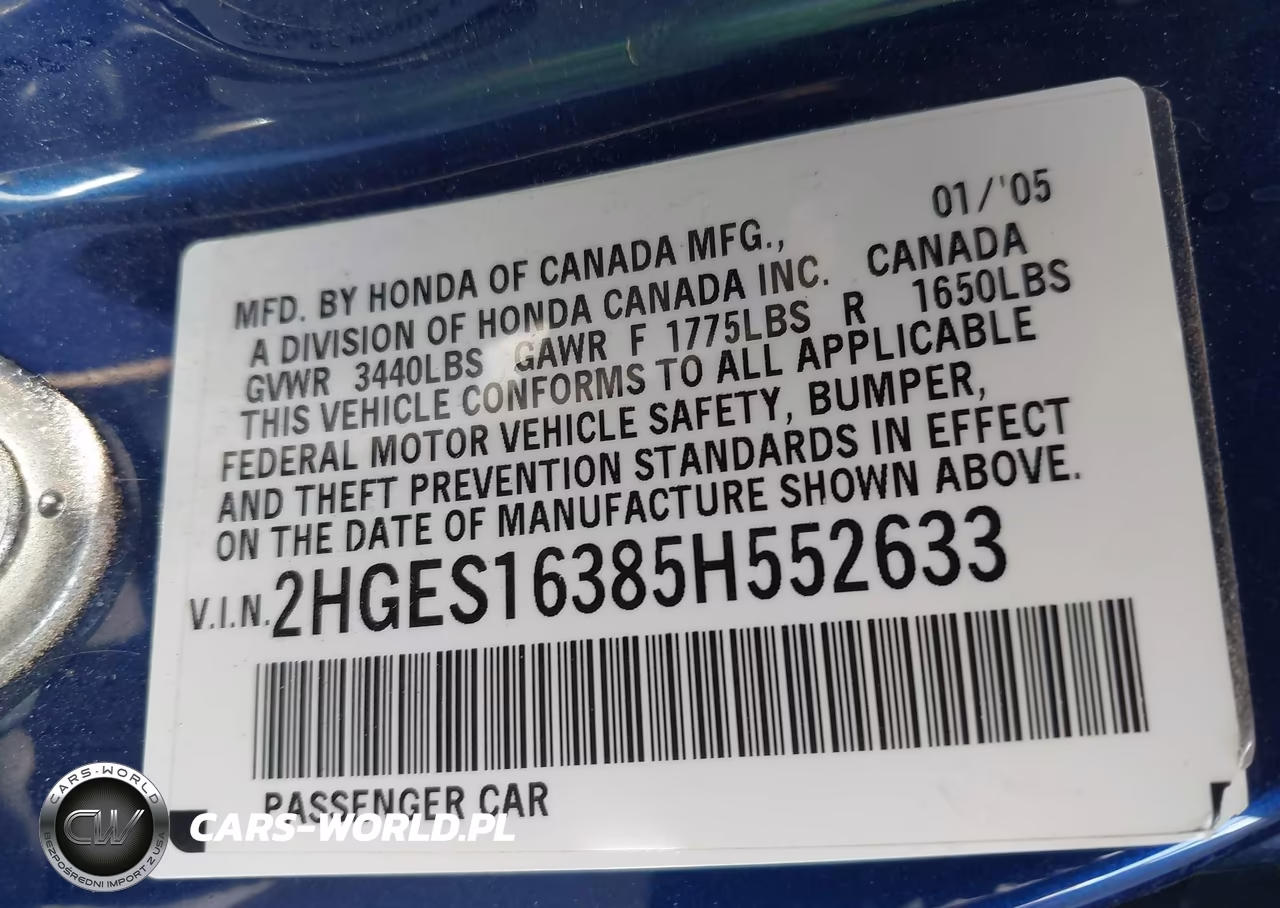 2005 Honda Civic Vp VIN:2HGES16385H552633 - 9