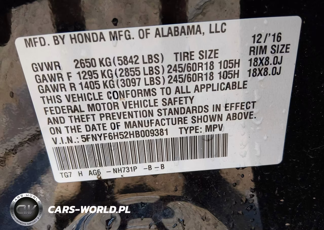 2017 Honda Pilot Ex-L VIN:5FNYF6H52HB009381 - 9