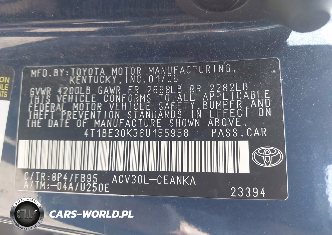 2006 Toyota Camry Le VIN:4T1BE30K36U155958 - 9