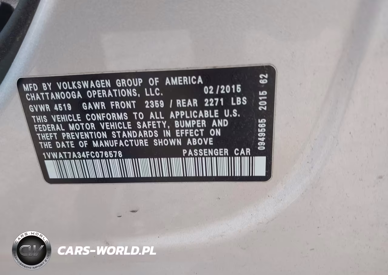 2015 Volkswagen Passat 1.8T Wolfsburg Edition VIN:1VWAT7A34FC076578 - 9