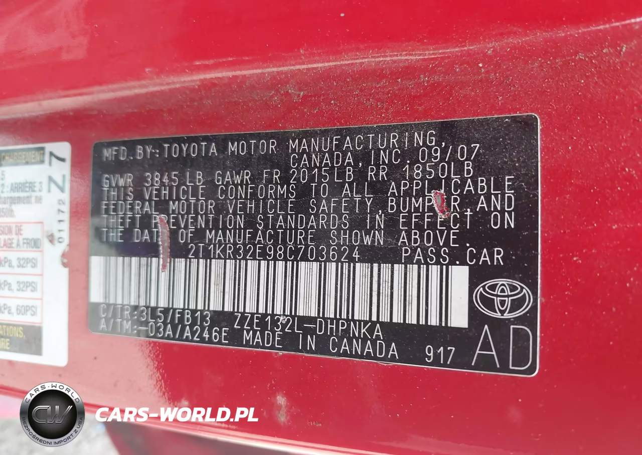 2008 Toyota Matrix Xr VIN:2T1KR32E98C703624 - 9
