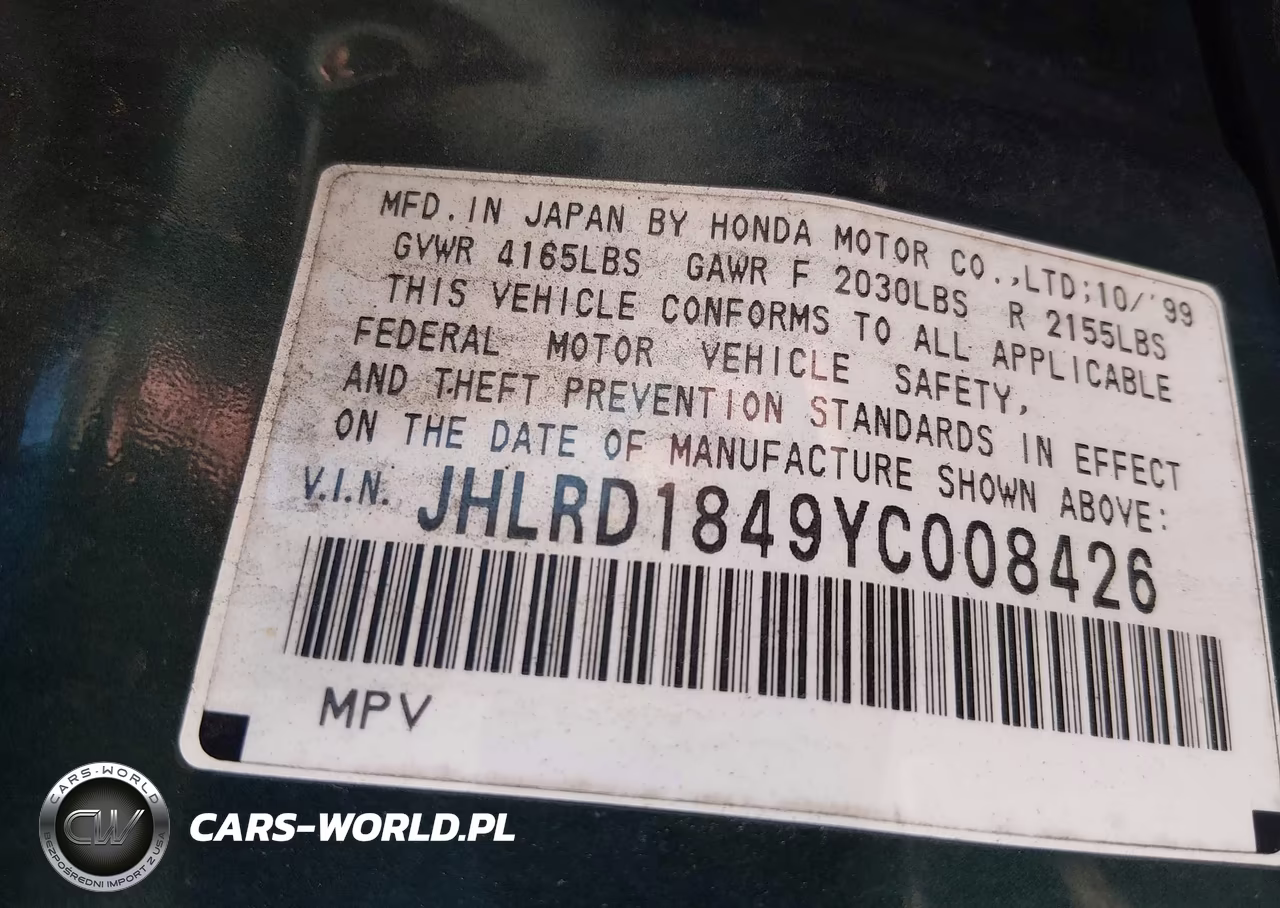 2000 Honda Cr-V Lx VIN:JHLRD1849YC008426 - 9