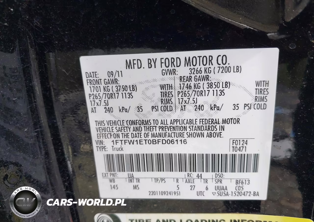 2011 Ford F-150 Xlt VIN:1FTFW1ET0BFD06116 - 9