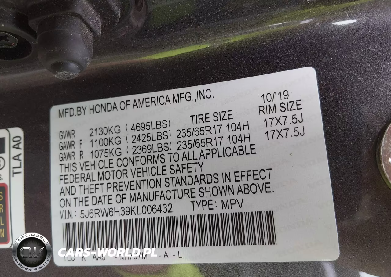 2019 Honda Cr-V Lx VIN:5J6RW6H39KL006432 - 9