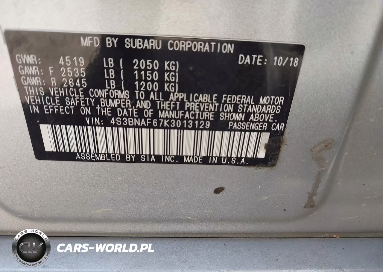 2019 Subaru Legacy 2.5I Premium VIN:4S3BNAF67K3013129 - 9